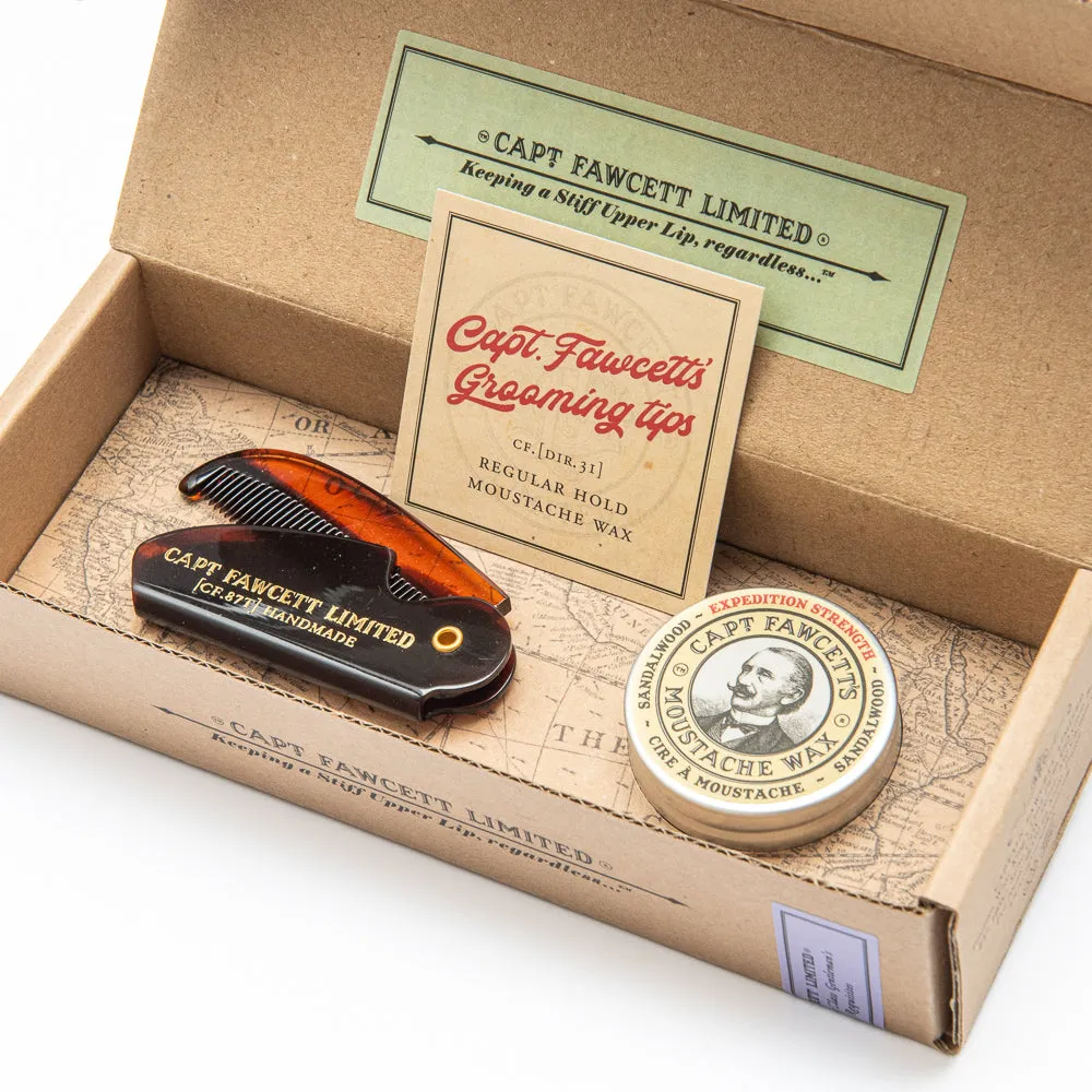 Captain Fawcett Schnurrbartwachs + Klappkamm Set CF.87T