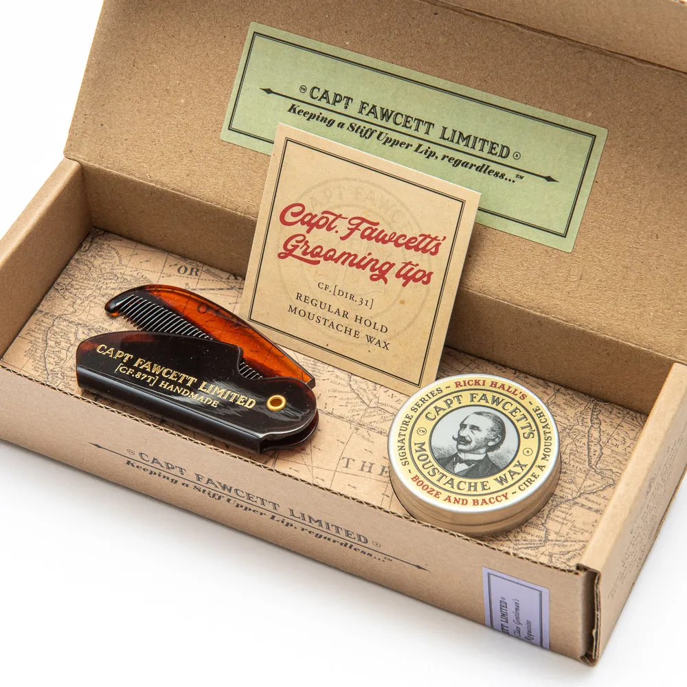 Captain Fawcett Schnurrbartwachs + Klappkamm Set CF.87T