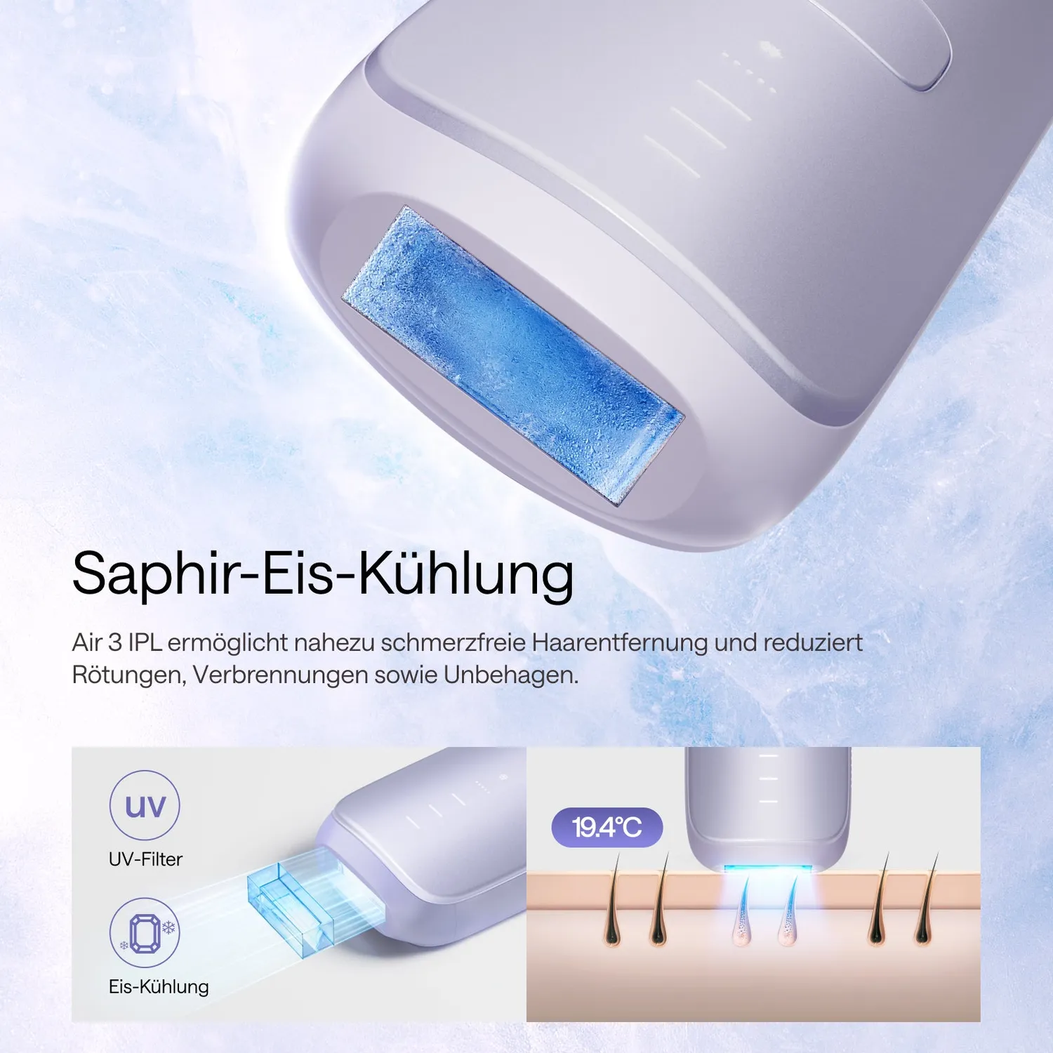 Ulike Air 3 IPL-Haarentfernungsgerät Lila Eiskühlung