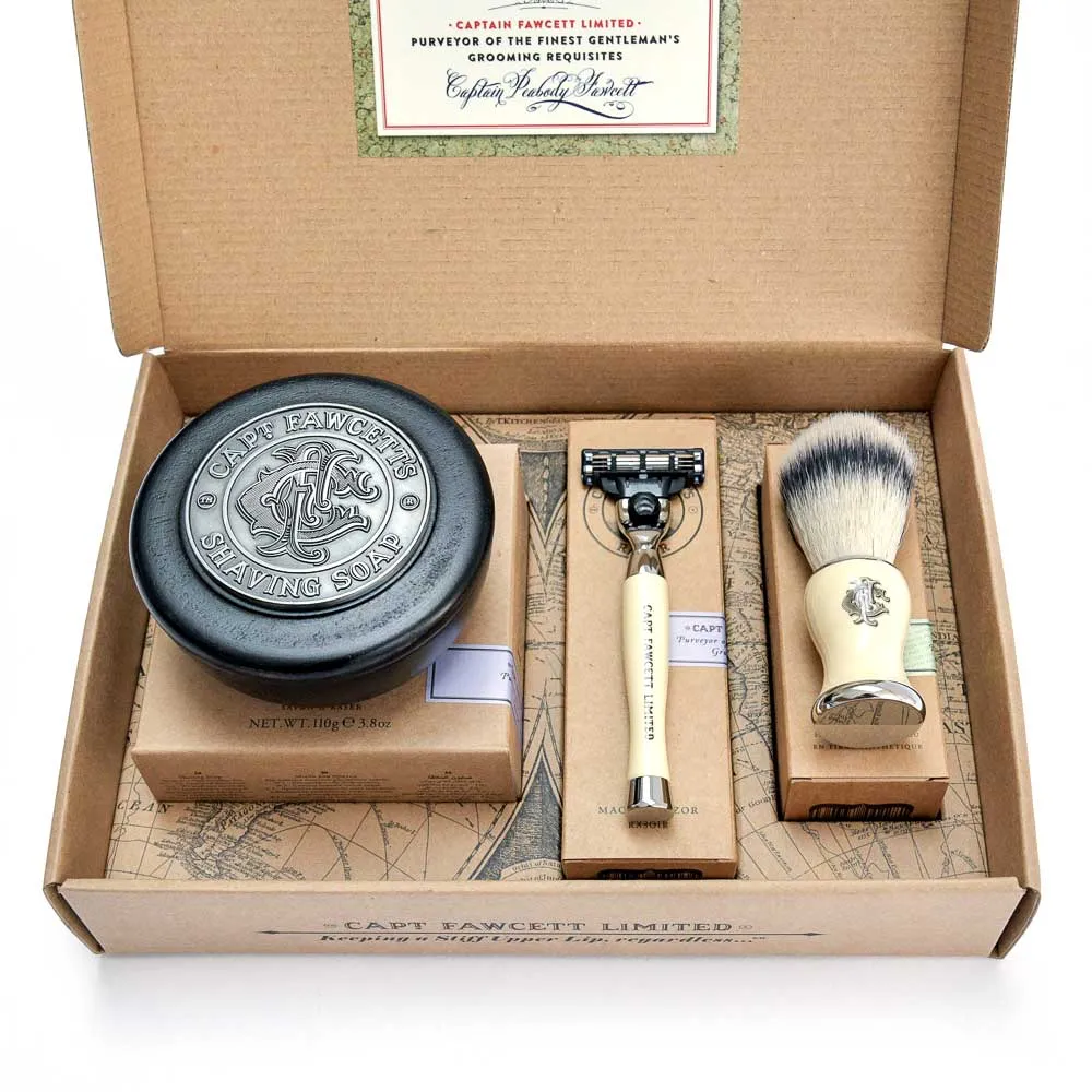 Captain Fawcett Rasierset Pinsel Hobel Seife Holzschale