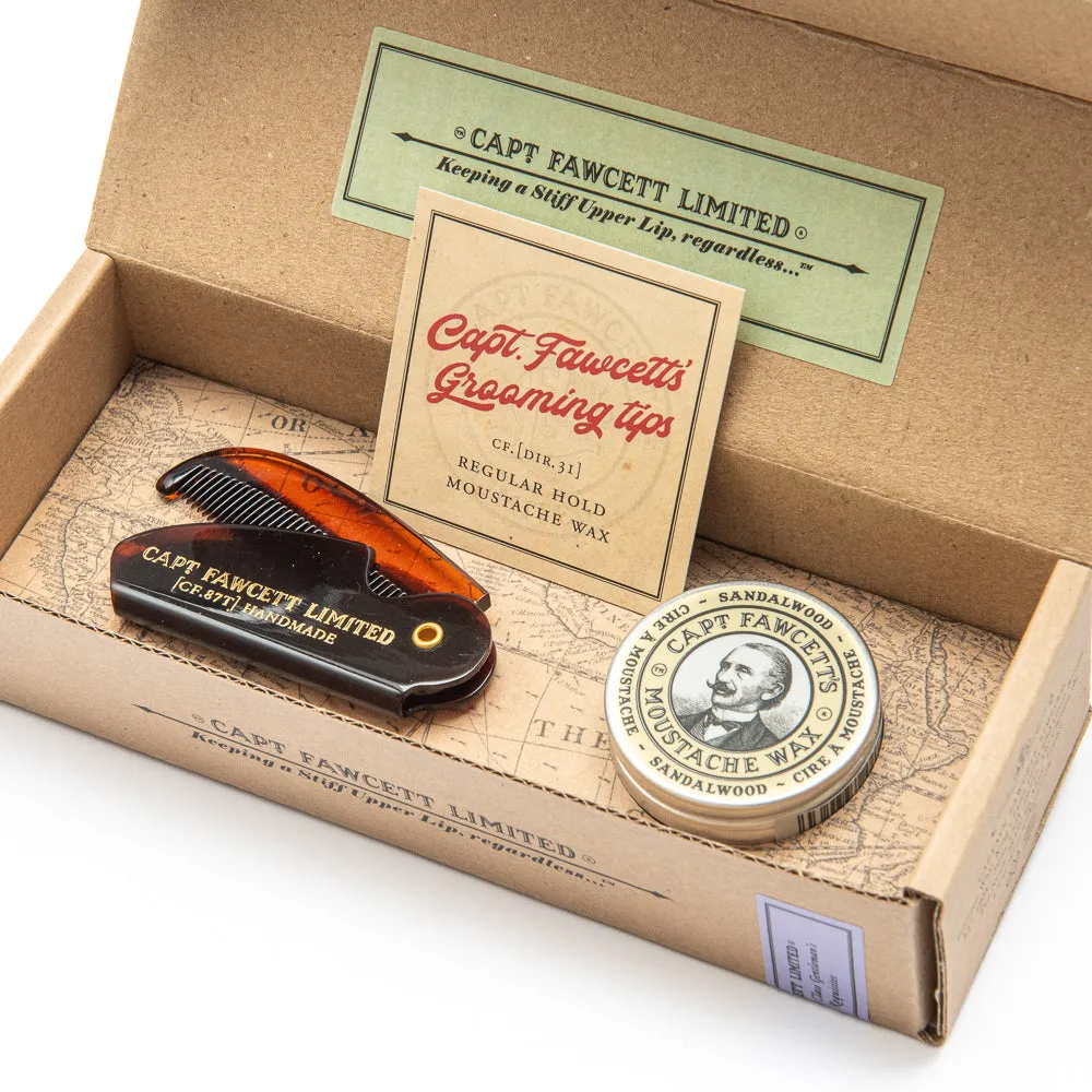 Captain Fawcett Schnurrbartwachs + Klappkamm Set CF.87T