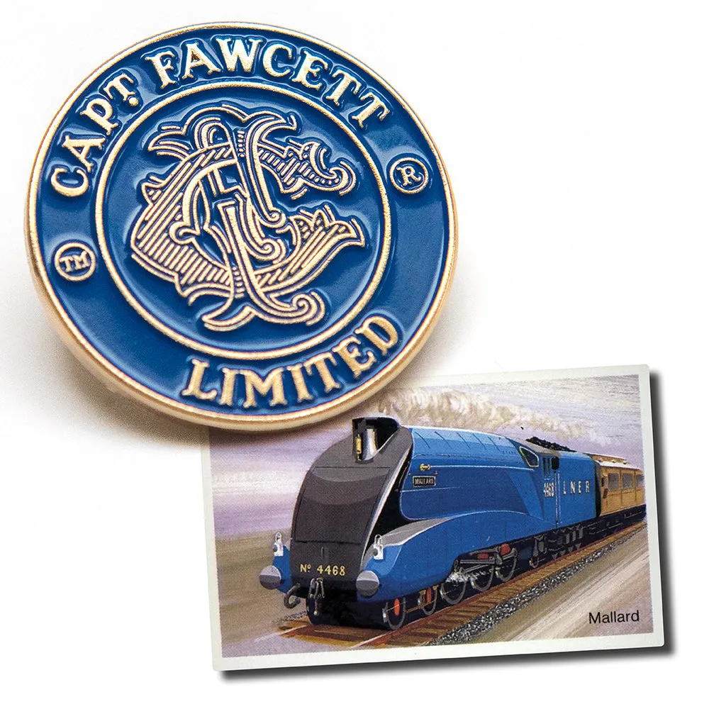 Captain Fawcett Stove Enamel Badge Anstecker Blau