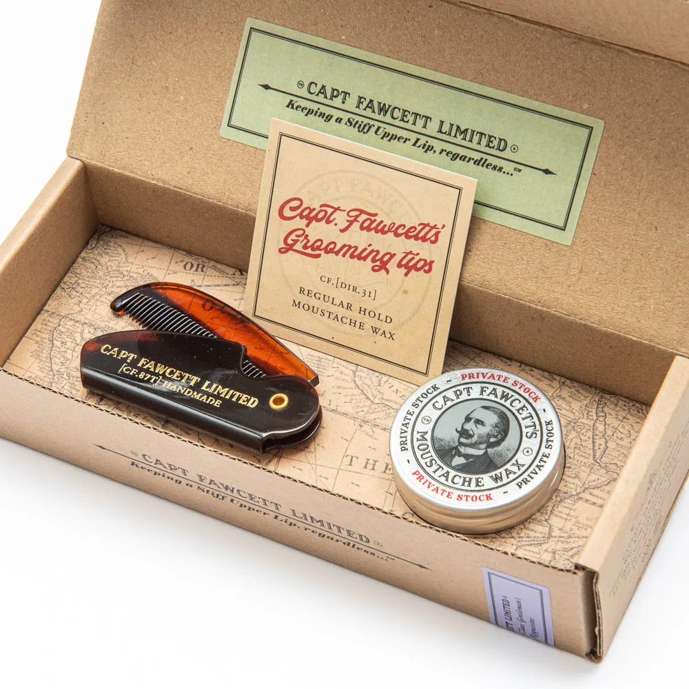 Captain Fawcett Schnurrbartwachs + Klappkamm Set CF.87T