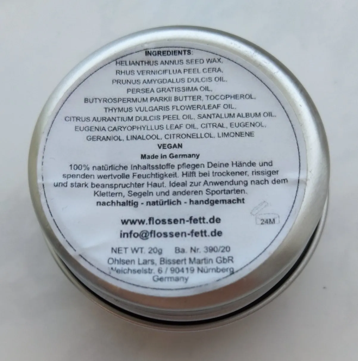 Kapitän Ohlsen Flossen-Fett Handcreme vegan für Kletterer