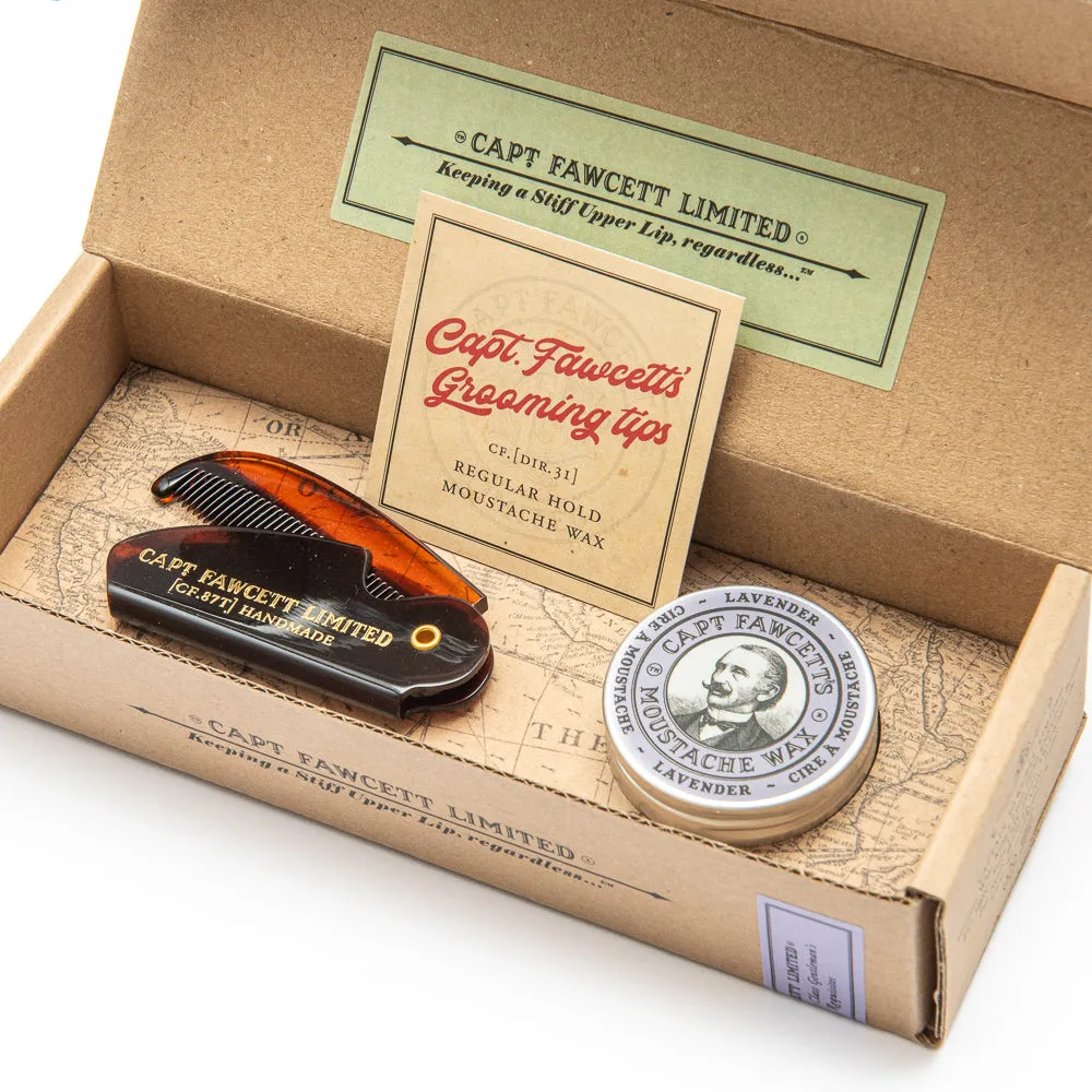 Captain Fawcett Schnurrbartwachs + Klappkamm Set CF.87T
